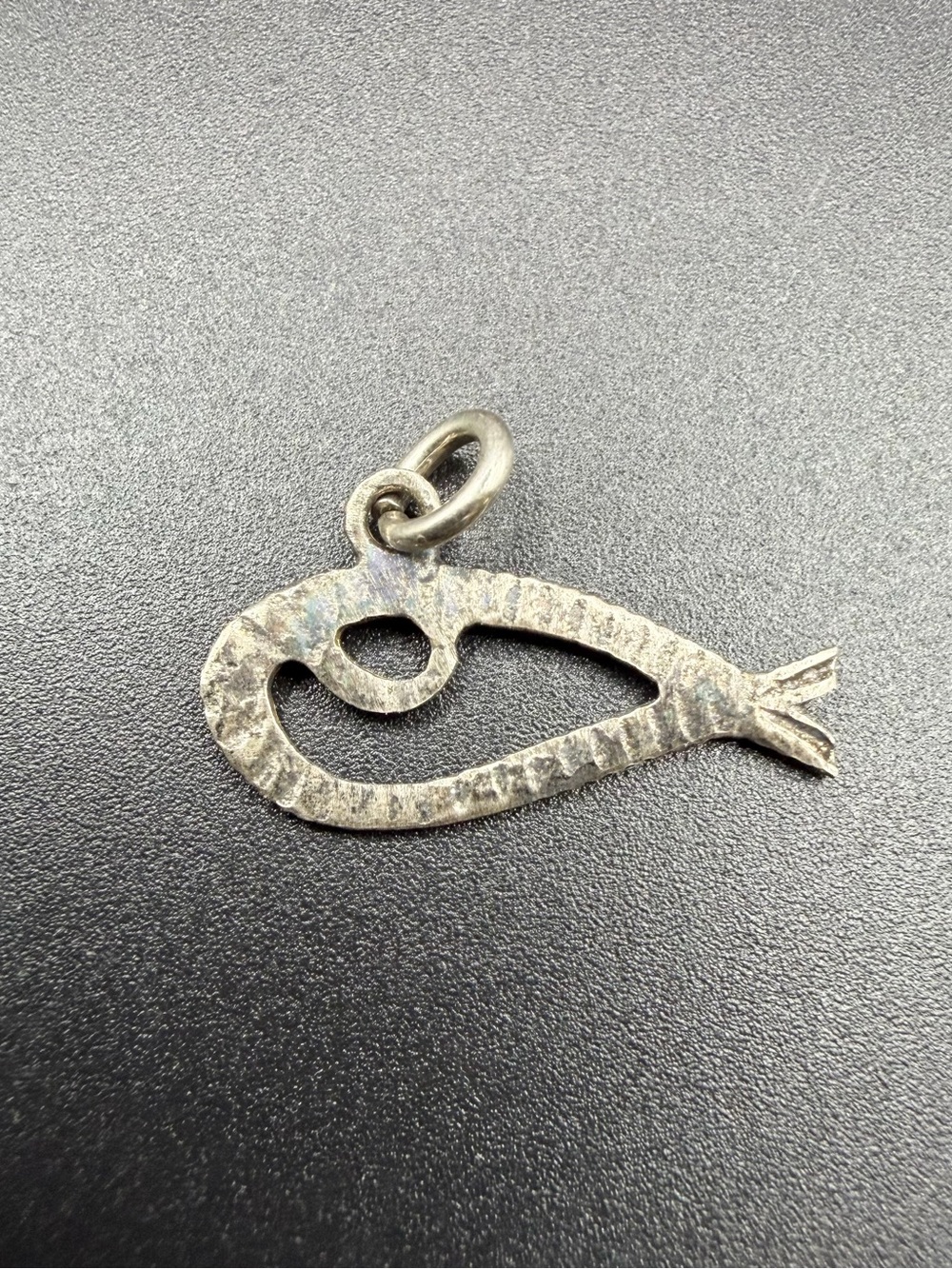 Vintage Sterling Silver 925 Ichthys Fish Charm Pendant Jewelry Hammered Design